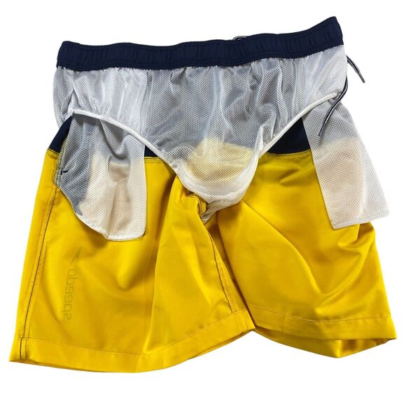 Speedo Swim Trunks Shorts Mens 2XL Blue Yellow Colorblock Elastic Waist Swimwear - Picture 7 of 16
